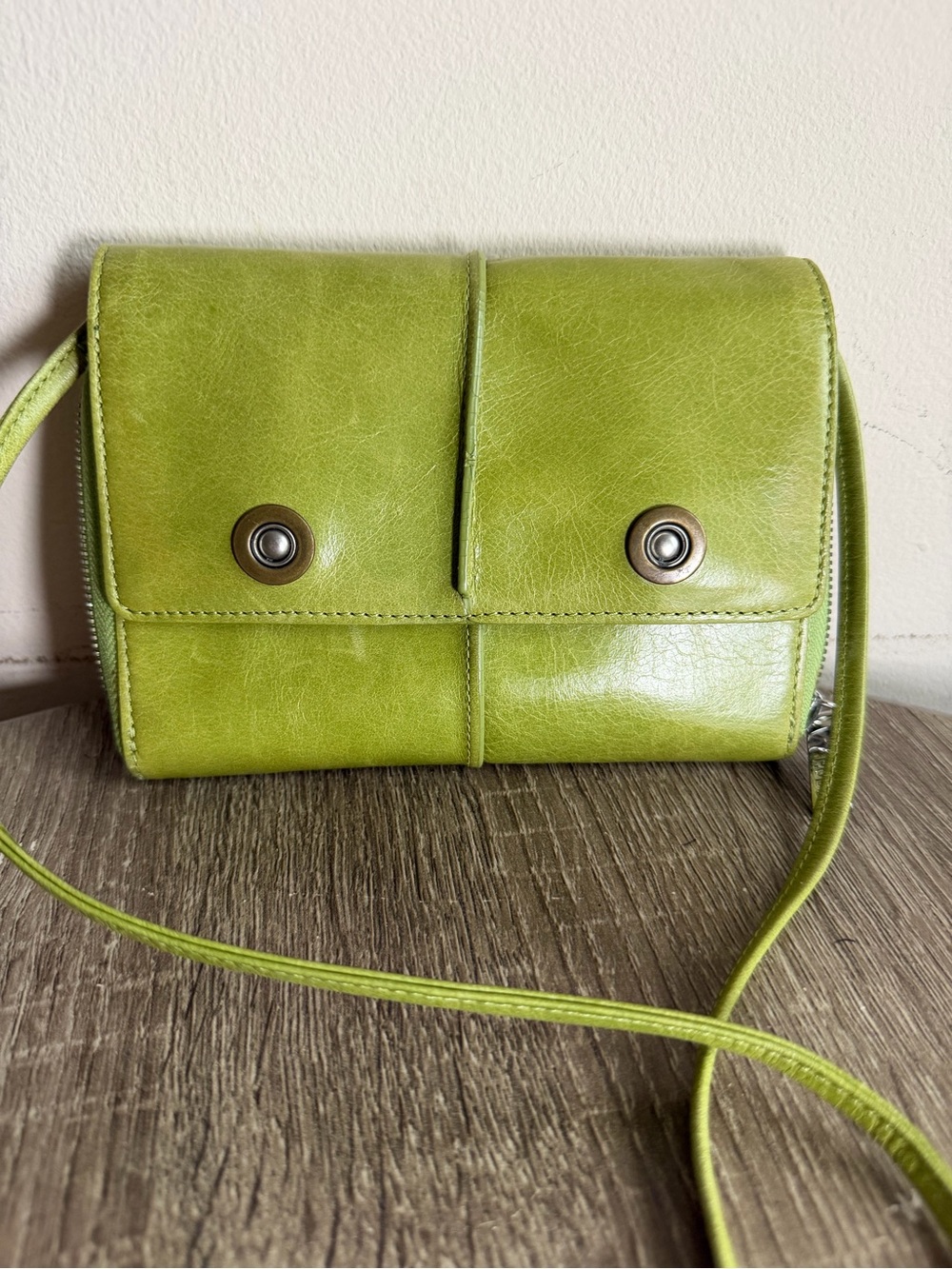 HOBO Lime Green Leather Crossbody Wristlet - Picture 2 of 11